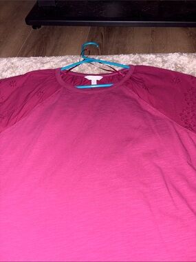 Women’s Short Sleeve Eyelet Shoulder Top - Pink